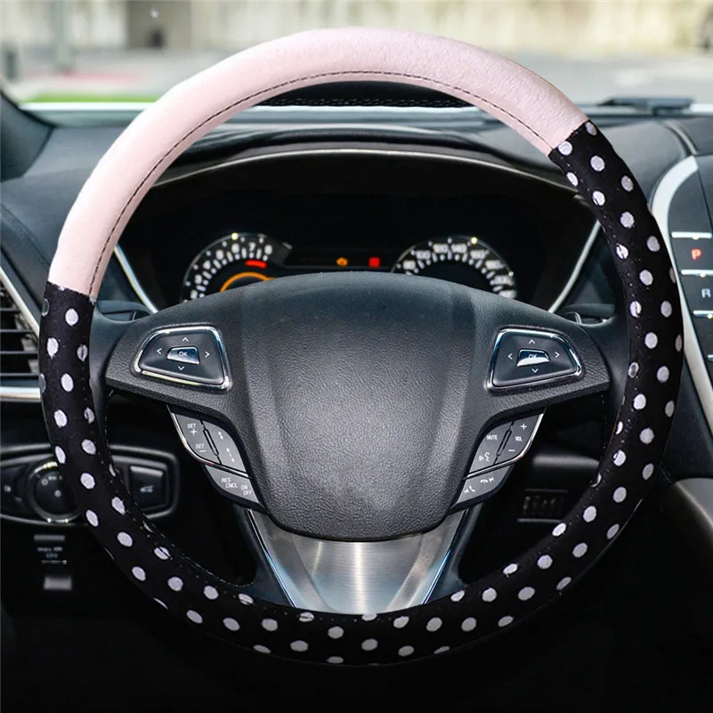 

Short Plush Car Cartoon Wave Point Female Car With Anti-skid Handlebar Set 38 CM Car Steering Wheel Cover Steering-Wheel case #F
