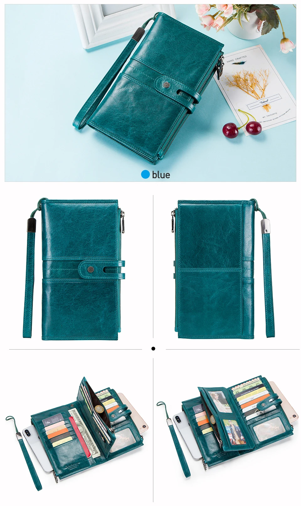 CONTACT'S Кошелек клатч из натуральной кожи с отделениями для хранения денег телефона и паспорта может быть использована как дорожная сумка