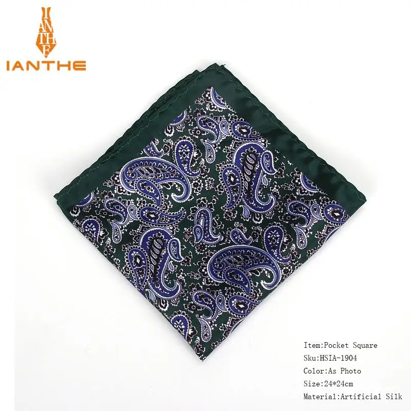 Для мужчин платок Винтаж Пейсли Print Pocket Square полиэстер, шелк, мягкий платки Свадебная вечеринка Бизнес груди Полотенца Hanky подарок - Цвет: IA1904