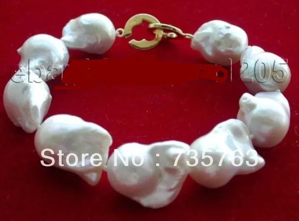 

xiuli 00379 Genuine Natural 21mm White Reborn Keshi Pearl Bracelet 14KGP