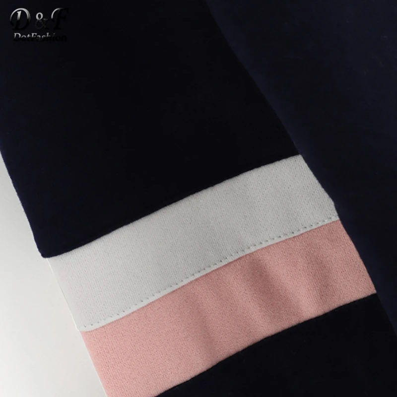 Dotfashion البحرية Colorblock مخطط الرباط هوديي ملابس حريمي 2019 الخريف عارضة طويلة كم إمرأة البلوز بلوفرات