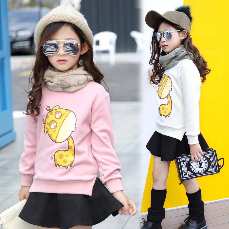 

4 5 6 7 8 9 10 11 12 13 Years Teenage Girls Fashion T Shirt Cartoon Warm Winter T-shirt For Girls Plus Velvet Bottoming Shirts