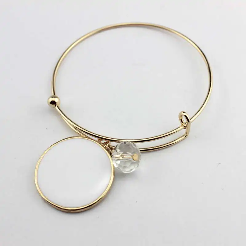 Пустые только полированный диск регулируемые браслеты для женщин Персонализированные гравировка монограмма Начальные Пользовательские ювелирные изделия - Окраска металла: B1923-Gold White