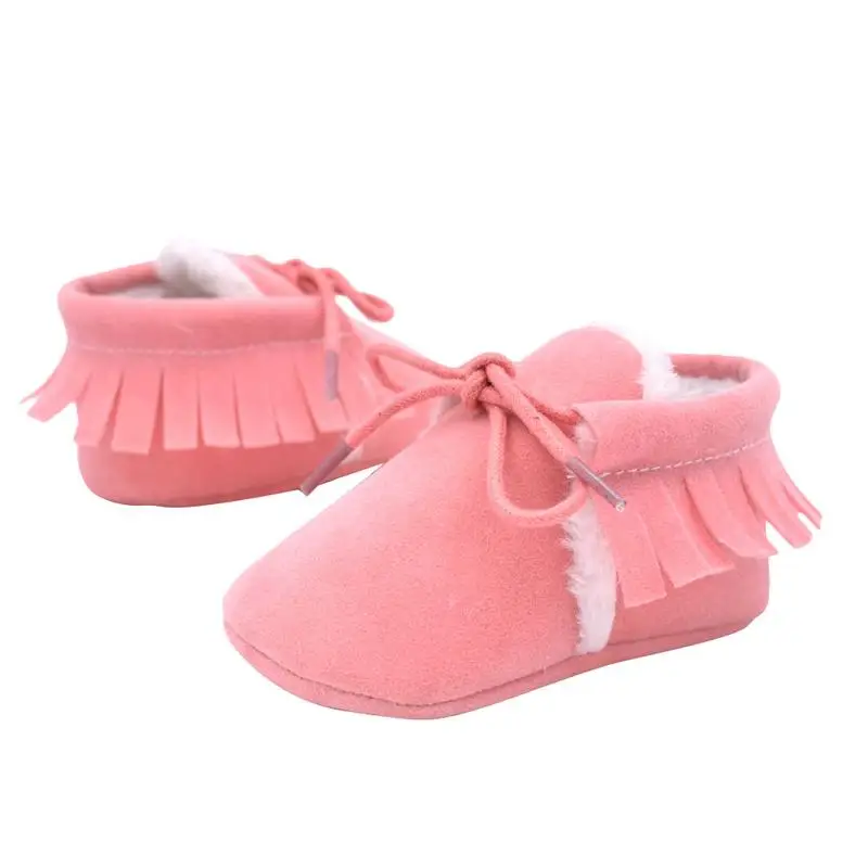 Осень и зима матовая текстура мягкая подошва кисточкой детская обувь держать теплая обувь первые ходоки детские обувь для малышей