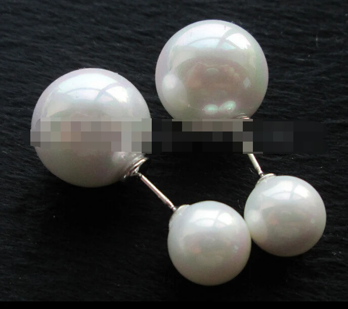 

hot sell new - free shipping 00320 white perfect round sea shell pearl earring