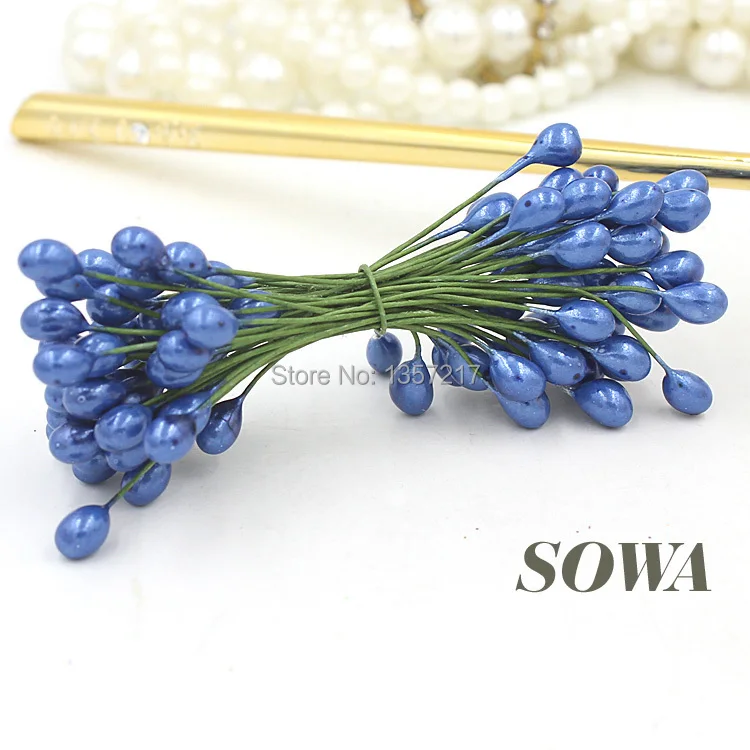 

Eco-friendly 100pcs/Lot Dark Blue 5mm Xmas Double Heads Iron Wire Pearl Stamen For Christmas Flower Wedding Decoration