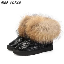 MBR FORCE Women natural real fox fur snow boots fashion boots for women high quality genuine cow leather winter Ankle boots