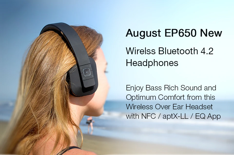 August EP650 Bluetooth Wireless Headphones with aptX / NFC / 3.5mm Audio In Bluetooth 4.2 Stereo Music Headset for TV ,Computer