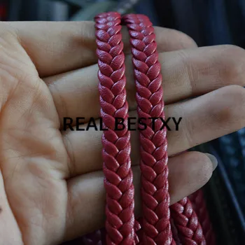 

REAL BESTXY 5m/lot 8*3mm red High Quality Flat Braided Leather Cord For Bracelets Necklaces Rope Thread Lace DIY Jewelry cord