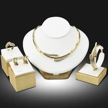 Dubai Gold Color Jewelry Sets Nigerian Wedding African Beads Crystal Bridal Jewellery Set Rhinestone Ethiopian Jewelry