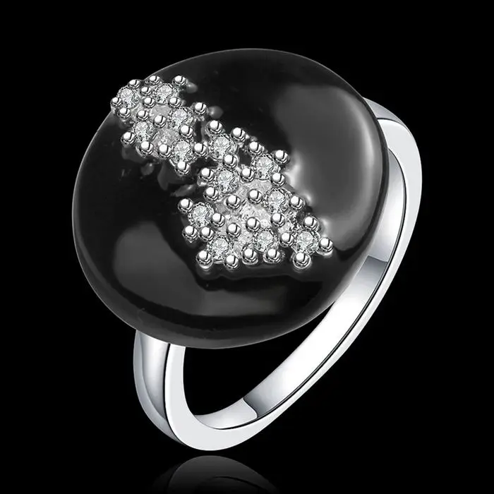 

Wholesale silver plated Ring,925 Jewelry silver,Black circle surface Ring SMTR661