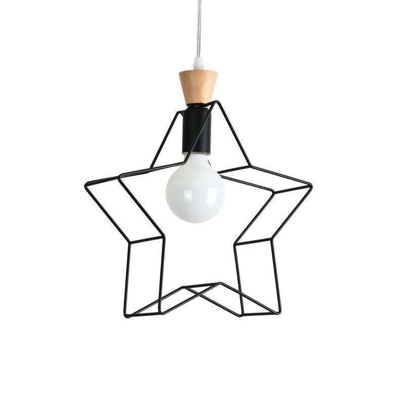 Nordic Cute Star Pendant Light Hanging Kid's Room Wood Light Kitchen Living Room Star Pendant Lamp Indoor Lights (3)