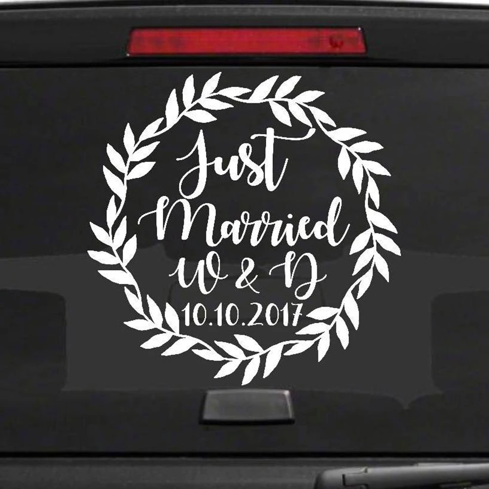 Современные свадебные украшения Таблички автомобиля Just Married Знак наклейки свадебный автомобиль Водонепроницаемый этикета пользовательские Дата начальной Z175