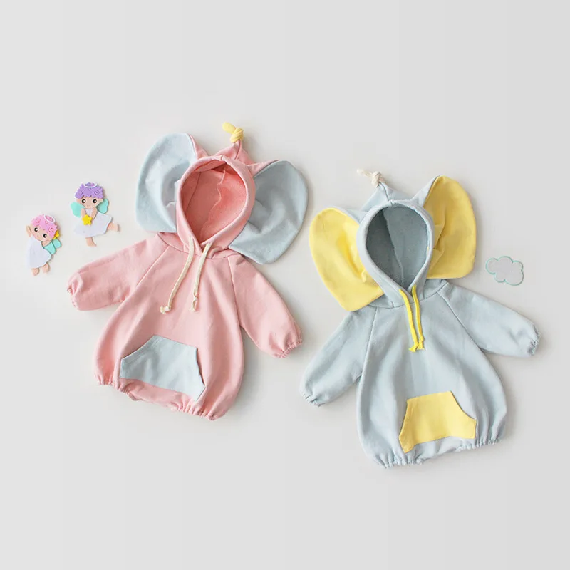 

2019 ins Baby Rompers Korean Children Lovely Elephants Pattern Big Ears Pure Cotton Long Sleeve Rompers baby clothes climb cloth