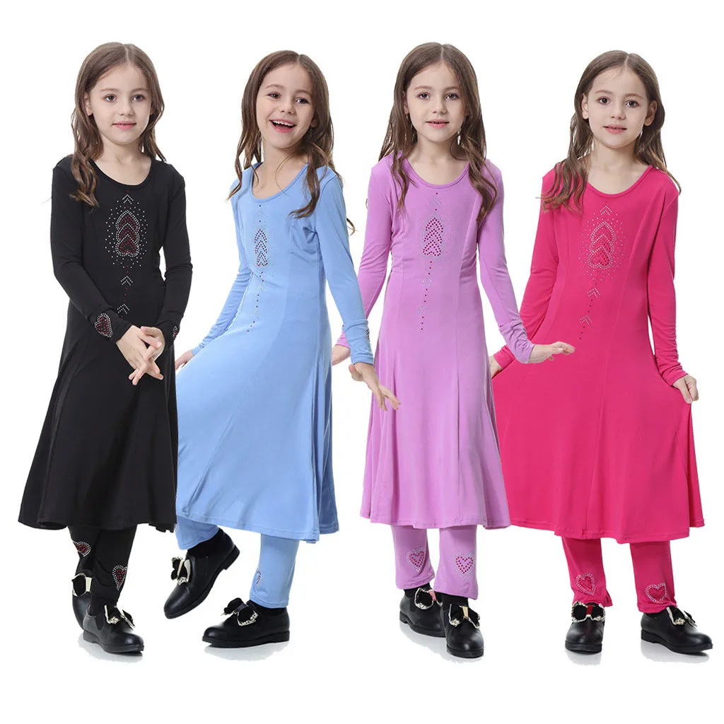 

MUQGEW Kids New Fashion Summer Children Baby Girl Dress Muslim Islamic Abaya Long Sleeve Maxi Full Length Dress Clothes Set