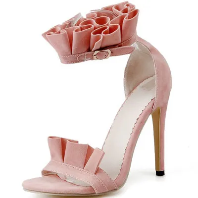 

High-heeled sandals summer women's one-piece buckle buckle scrub ruffled large size women's shoes stiletto