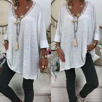 

Women Long Sleeve T Shirt Pull Femme Casual Loose Lace Neck Baggy Tunic Top Jumper T Shirt Tee Top Sweatshirt