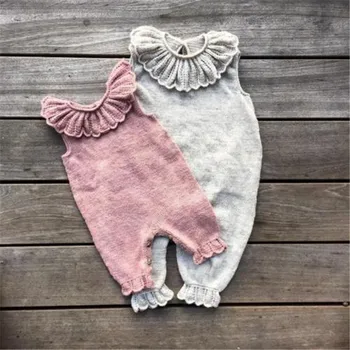 

Infant Newborn Baby Girls Ruffle Knitted Wool Romper Jumpsuit Playsuit Pajamas Baby Clothes Cotton Baby Girls Rompers