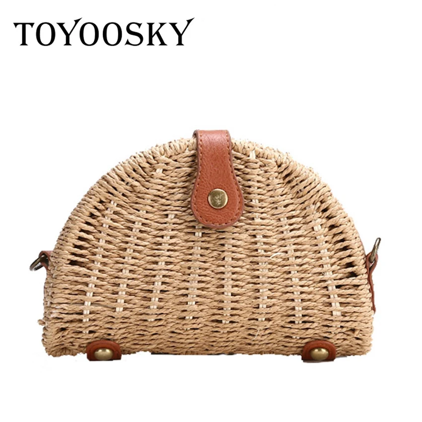 

TOYOOSKY 2018 New Fashion Women Straw Bags Semi-circle Shoulder Bag Rattan Handbag Female Casual Crochet Summer Beach Bag Purse