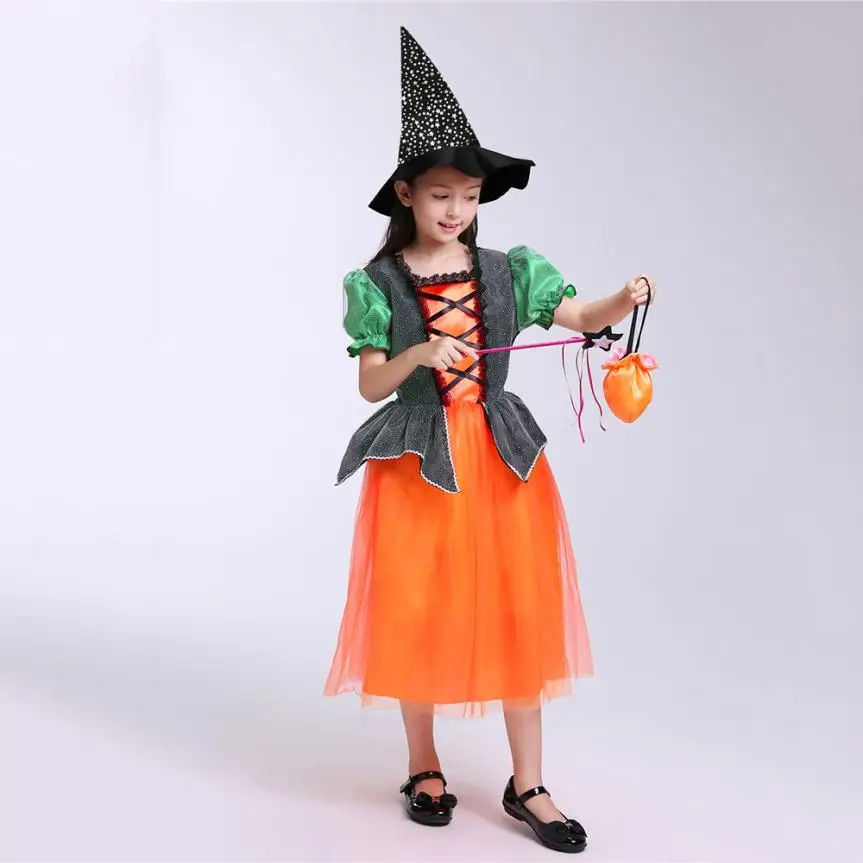 

Funny Child Baby Halloween Girls Clothes For Children Dresses+Hat+Bag Cloak Outfits Sets Halloween Party Decoration Decora O
