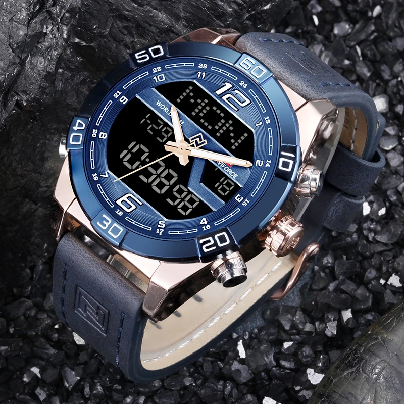 Online NAVIFORCE Luxus Marke Männer Mode Sport Uhren herren Wasserdichte Quarz Datum Uhr Mann Leder Armee Military Armbanduhr