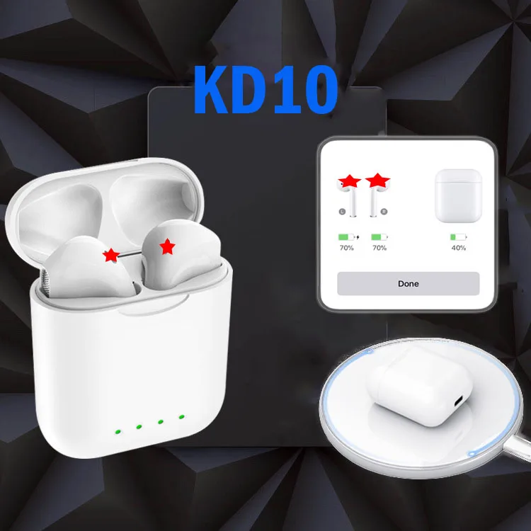 

New Wireless Bluetooth earbuds KD10 tws earphone with popup window and wireless charging function PK wi chip i20 i30 i60 tws