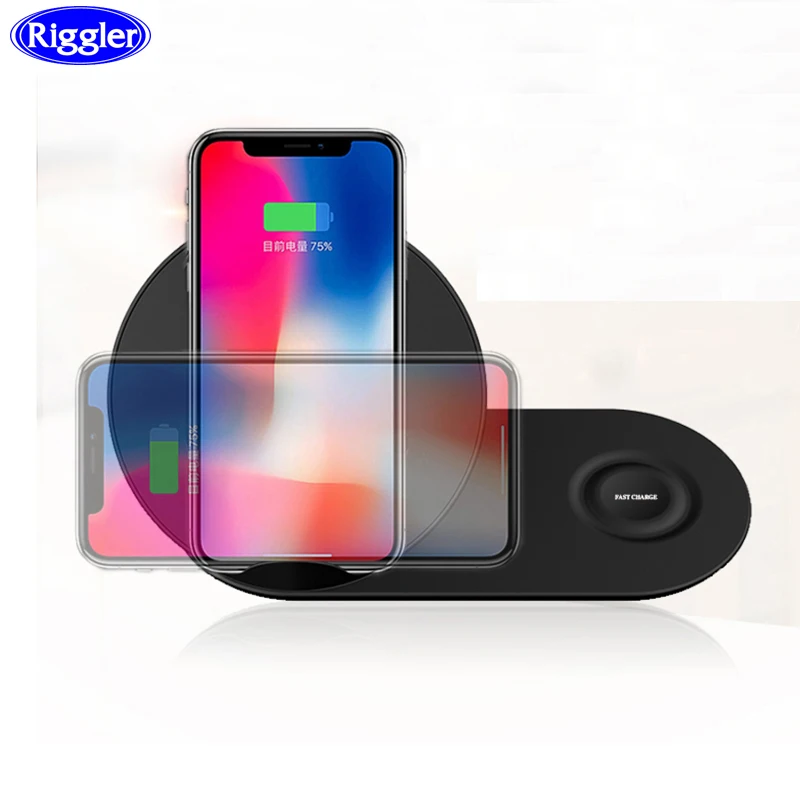 Беспроводное зарядное устройство Qi 2 в 1 быстрая зарядка 10 Вт для iphone X XS MAX Apple Watch 3 4