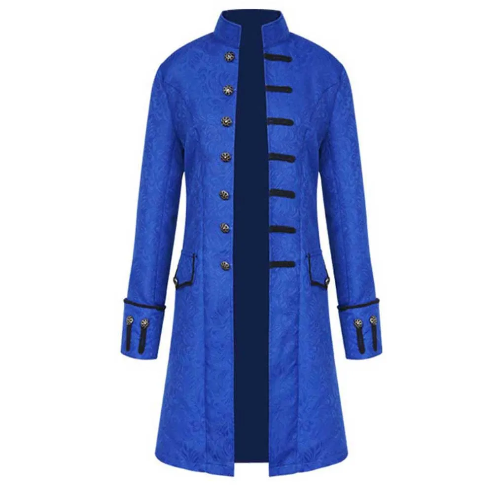 Мужская куртка винтажный костюм куртка длинный смокинг винтажный стимпанк Ретро фрак однобортный Хэллоуин готическое Пальто Косплей - Цвет: Blue