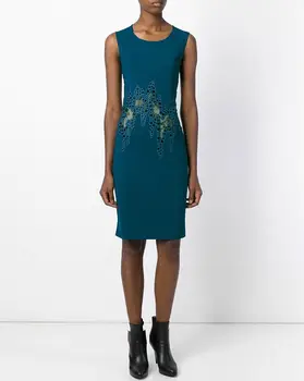 

New Women Cutout Embroidery Dress Elegant Sexy Sleeveless Mini Blue Dresses