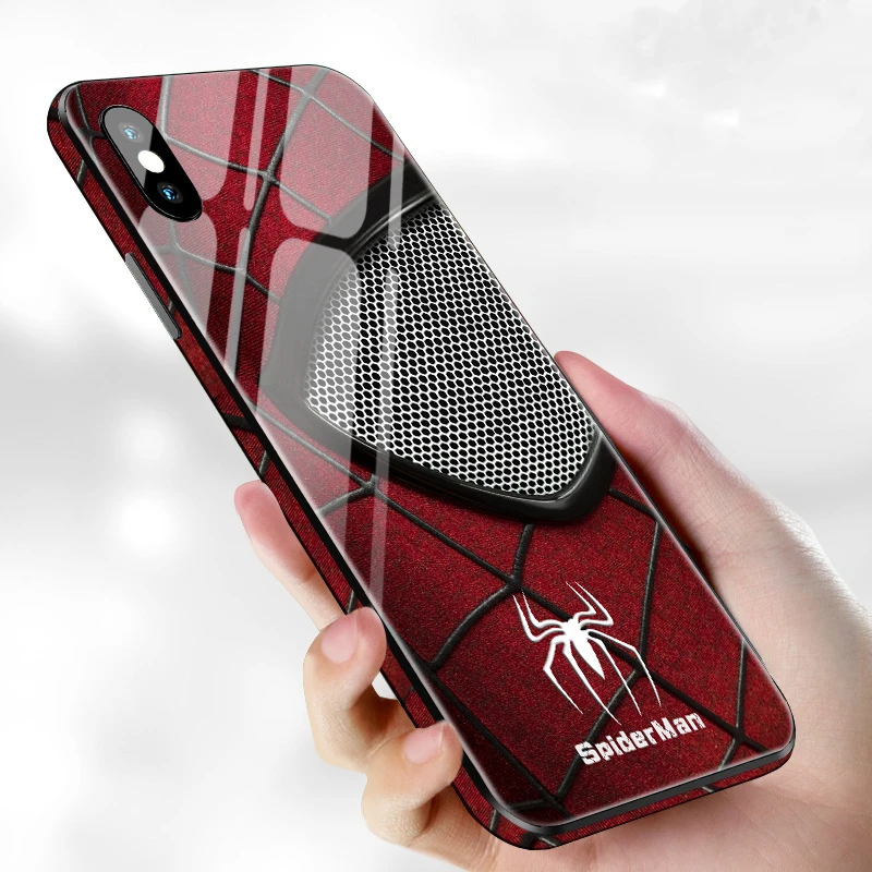 

New Fashion Cool Color Spider Man Glass Phone Case for IPhone X XS XR XS Max 8 7 6 6S Plus Clear Protection Back Cover for Fans