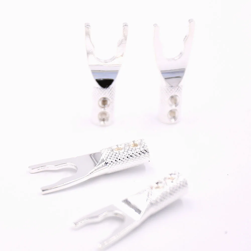 Banhado a Prata Conector do Adaptador Áudio Puro Cobre y Spade Speaker Plugs Garfo Parafuso 8 Pcs - Image 3