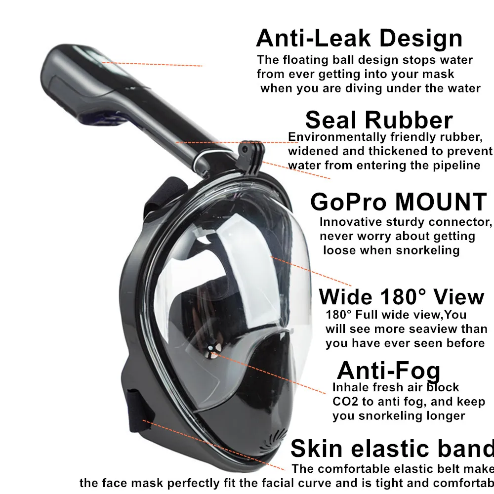 Full Face Snorkeling Masks Panoramic View Anti-fog Anti-Leak Swimming Snorkel Scuba Underwater Diving Mask GoPro Compatible Full Face Snorkeling Masks Panoramic View Anti-fog Anti-Leak Swimming Snorkel Scuba Underwater Diving Mask GoPro Compatible