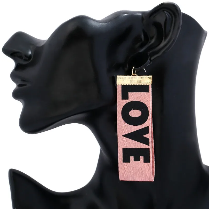 Модные украшения английские буквы Love тканевые полоски серьги из ткани длинные