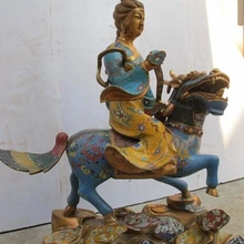 Bi002751 Китайский Pure Bronze перегородчатой RUYI фея БОГ Поездка Дракон kylin Статуя