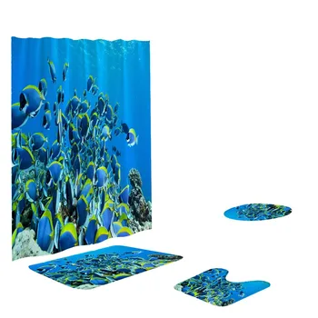 

4PCS Non Slip Toilet Polyester Cover Mat Set Bathroom Shower Curtain 6.10