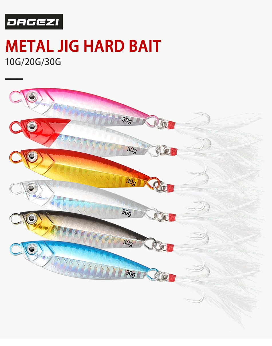 Isca para Carpa Isca de Pesca Isca de Pesca de Corrico Dagezi Lote Metal Jig Isca Dura 10g 20g 30g Saltwaterjigging Sinking de Corrico 6 Pçs - 1 DAGEZI 6 pçs lote Metal Jig Isca