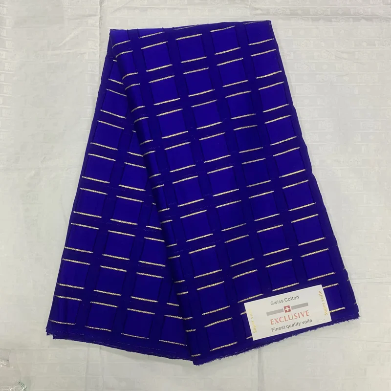 

Soft Egypt atiku cotton with gold line royal blue Color Polish atiku Cotton Lace African Swiss Voile Lace Fabric 5 Yards