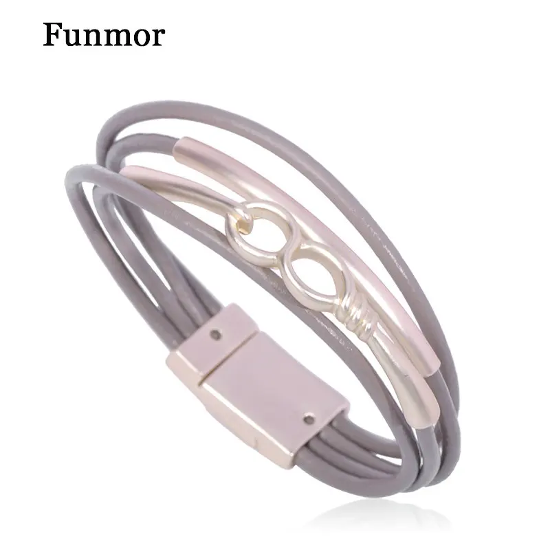 

Funmor Casual Leather Bracelets Rose Gold Color Multi Layer Magnet Bangles Women Girls Dress T-Shirt Accessories Jewelry Gifts