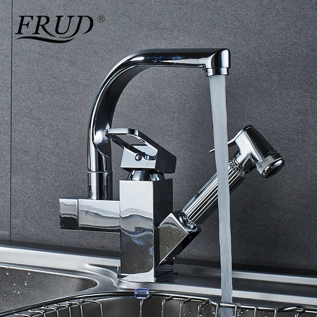 Best Price FRUD Pull Out Kitchen Faucets Shower Sprayer sink vessel kitchen sink faucet Dual Spout for Kitchen Deck Mount Mixer Taps Y40057