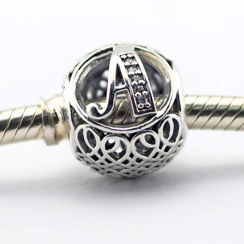

925 Sterling Silver Fits Silver Charms Bracelet DIY Beads Vintage A with Clear Cubic Zirconia Charms Beads DIY Jewelry For Women