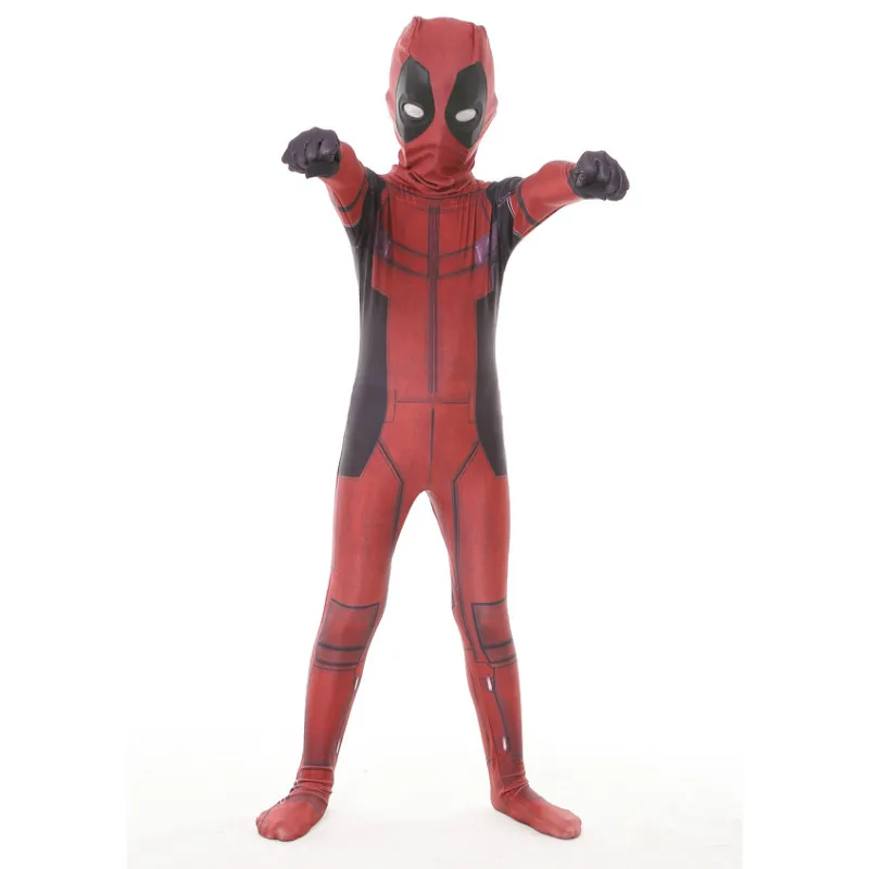 Free shipping Kid Deadpool Costume with Mask Superhero cosplay Suit Boy One Piece Full Bodysuit Halloween kid costumes for party