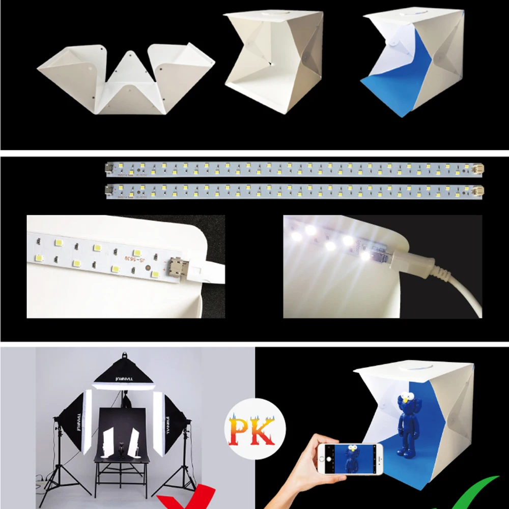 2 светодиодный складной лайтбокс 40*40 портативный Фотостудия софтбокс Регулируемая яркость световая коробка для DSLR камеры 4 цвета