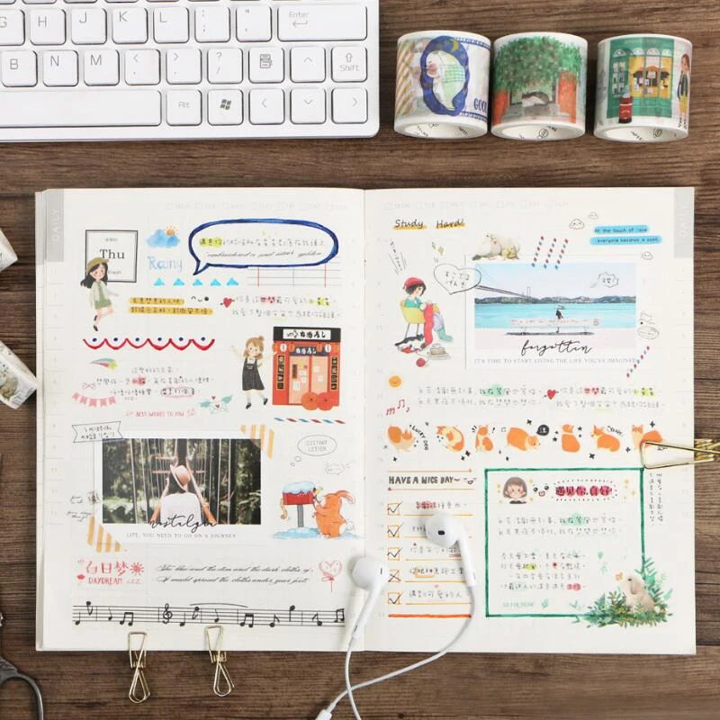 

15-40 mm Wide Kawaii Animal And Daily life Washi Tape Adhesive Tape DIY Scrapbooking Sticker Label Masking Craft Tape