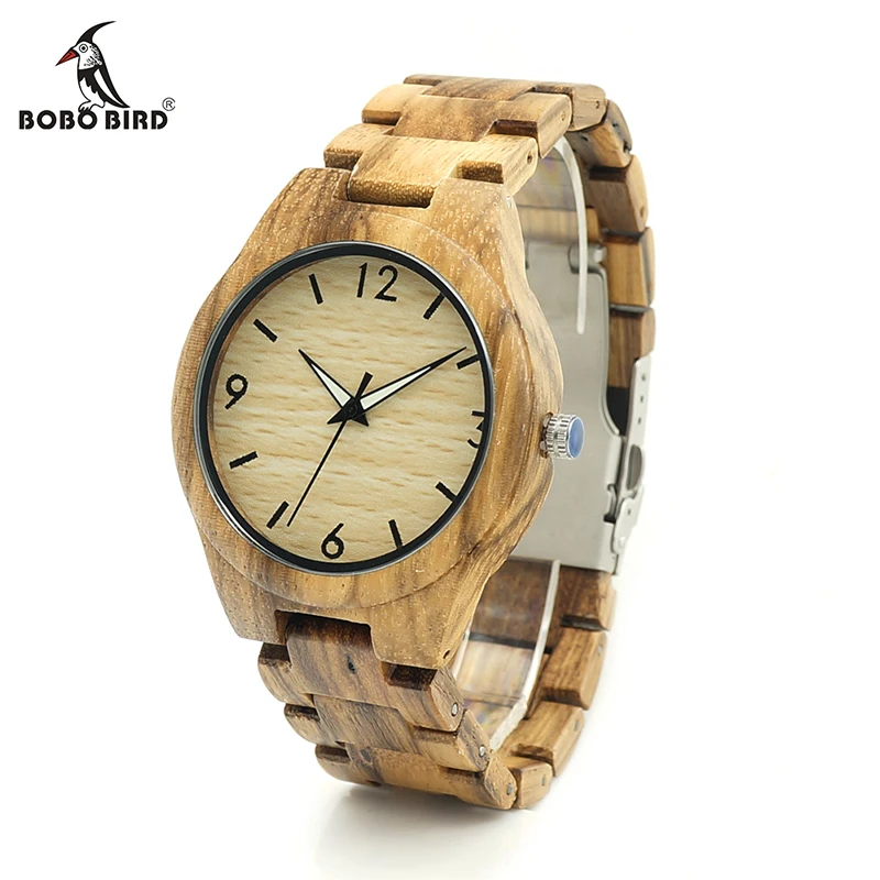 BOBO BIRD V-G24 Zebra Wooden Case Mens Wristwatch Male Design Causal Quartz Watch Wooden Strap Leather Strap Available