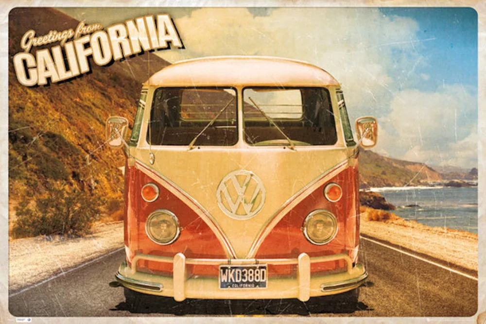 

GREETINGS FROM CALIFORNIA - VW BUS SILK POSTER Decorative Wall painting 24x36inch