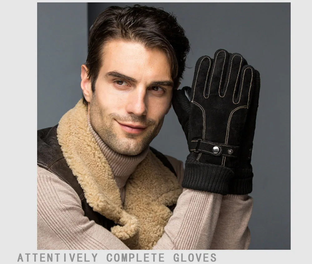 AudWhale, зимние кожаные мужские перчатки, теплые, для телефона, на ощупь, из кусков, на запястье, мужские, зимние, модные, мужские варежки, митенки