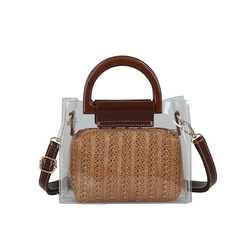

Women Transparent Bag Summer Straw Woven Bag Fashion Hand-held Oblique Span Bag High Quality Handbag Messenger Bag
