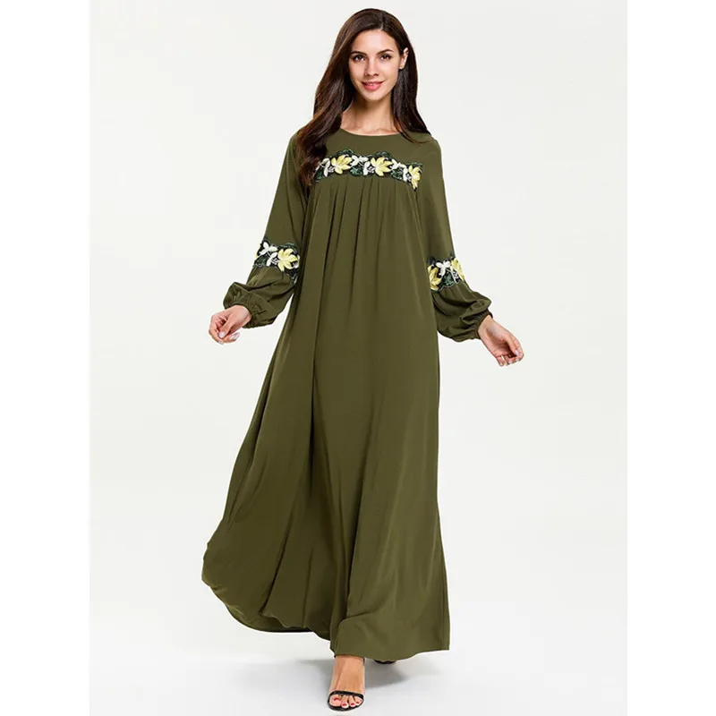 Зеленые абаи женские большие размеры Исламская одежда в горошек бандажные длинные платья макси мусульманское платье Кафтан Дубай Исламская Турция Кафтан Халат