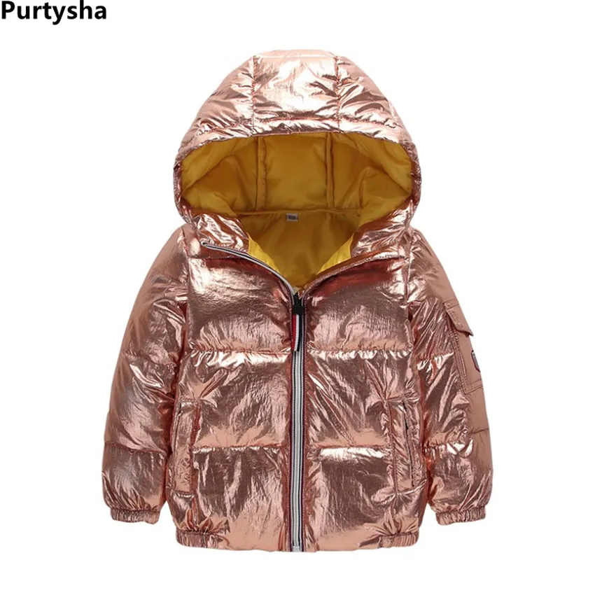 

New 2018 Fashion Children Winter Jacket Kids Girls Boys Coat Silver Gold Thicken Hooded Down Jacket Short Space Bread Coat 4Y-8Y