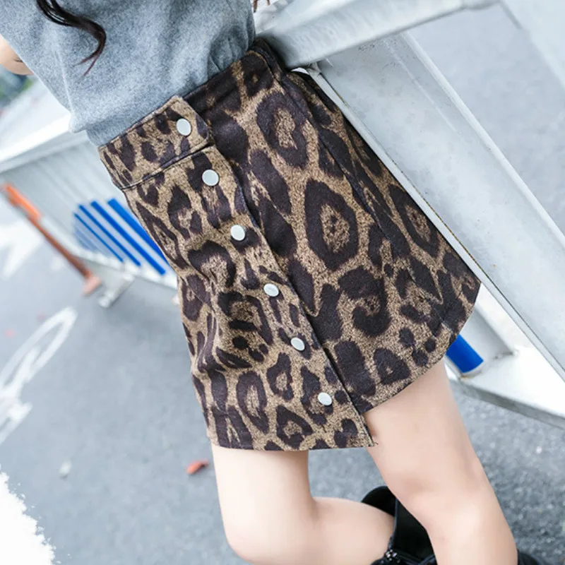 

Girls Leopard winter skirts Velvet lining thicken skirt Kids Asymmetrical Skirts Fashion girl outfit A-Line knit skirt 3-12Y